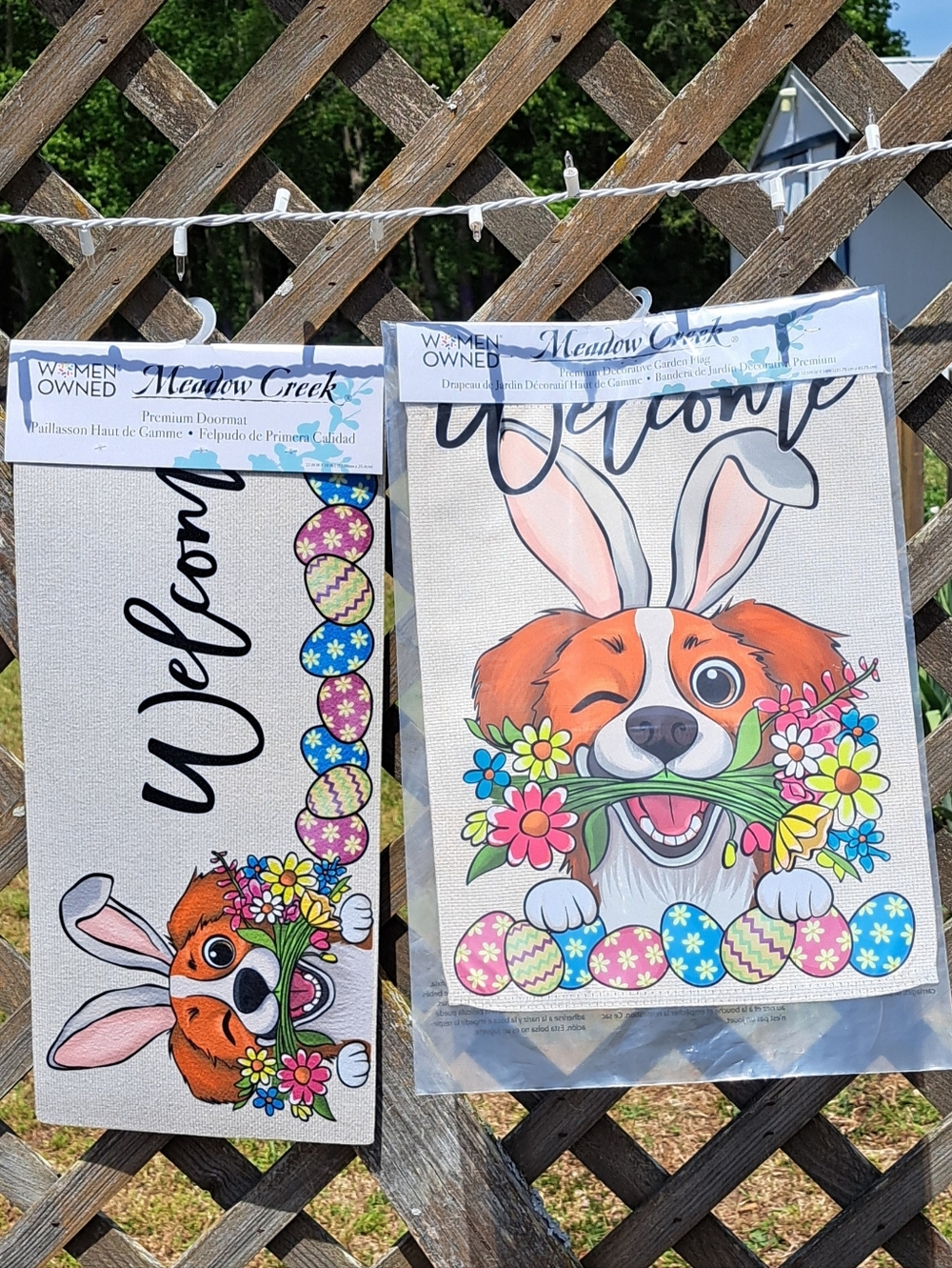 Set of 2 -Easter Dog Welcome Garden Flag & Sassafras Mat
